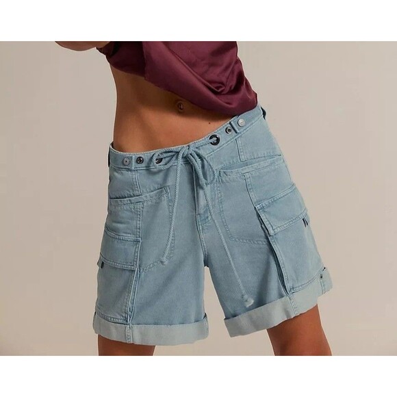 Free People Frankie Washed Shorts Low-Waisted Cargo Lightweight Casual S 283237 - Picture 1 of 8